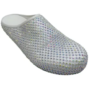 Marni White Leather Fussbett Clogs with Rhinestones