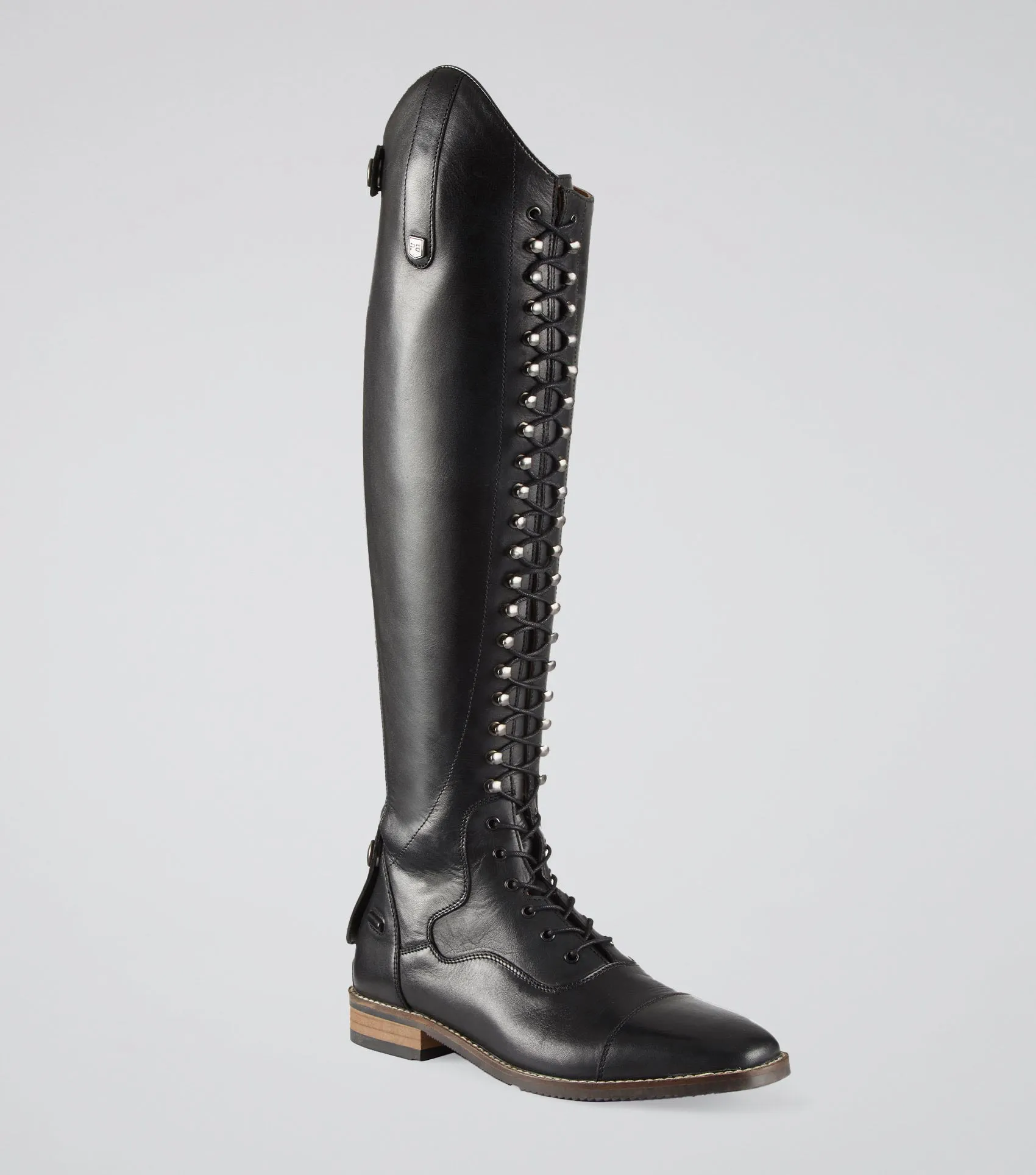 Maurizia Ladies Lace Front Tall Leather Riding Boots Black (Wide Calf)