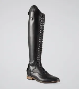 Maurizia Ladies Lace Front Tall Leather Riding Boots Black (Wide Calf)