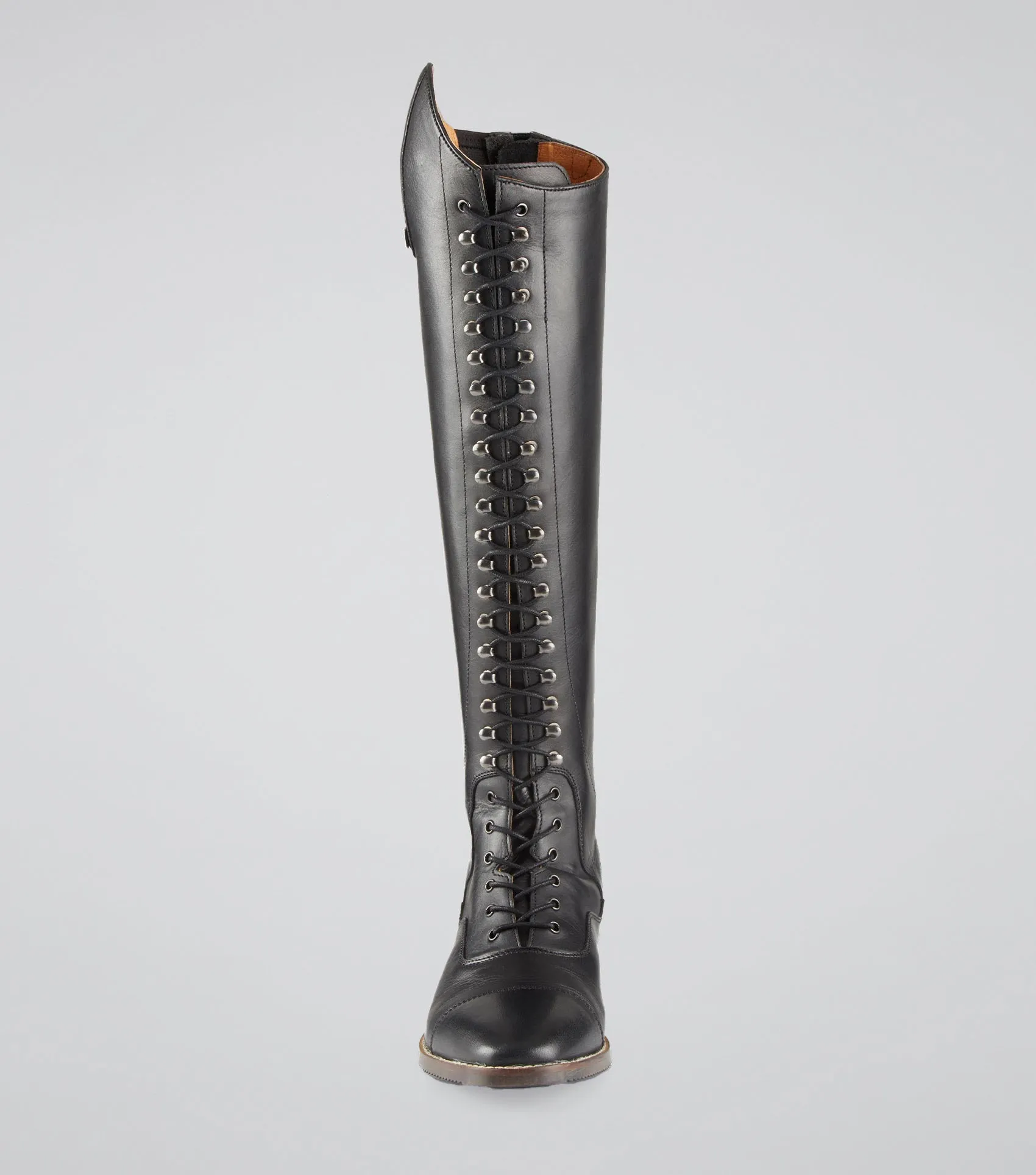 Maurizia Ladies Lace Front Tall Leather Riding Boots Black (Wide Calf)