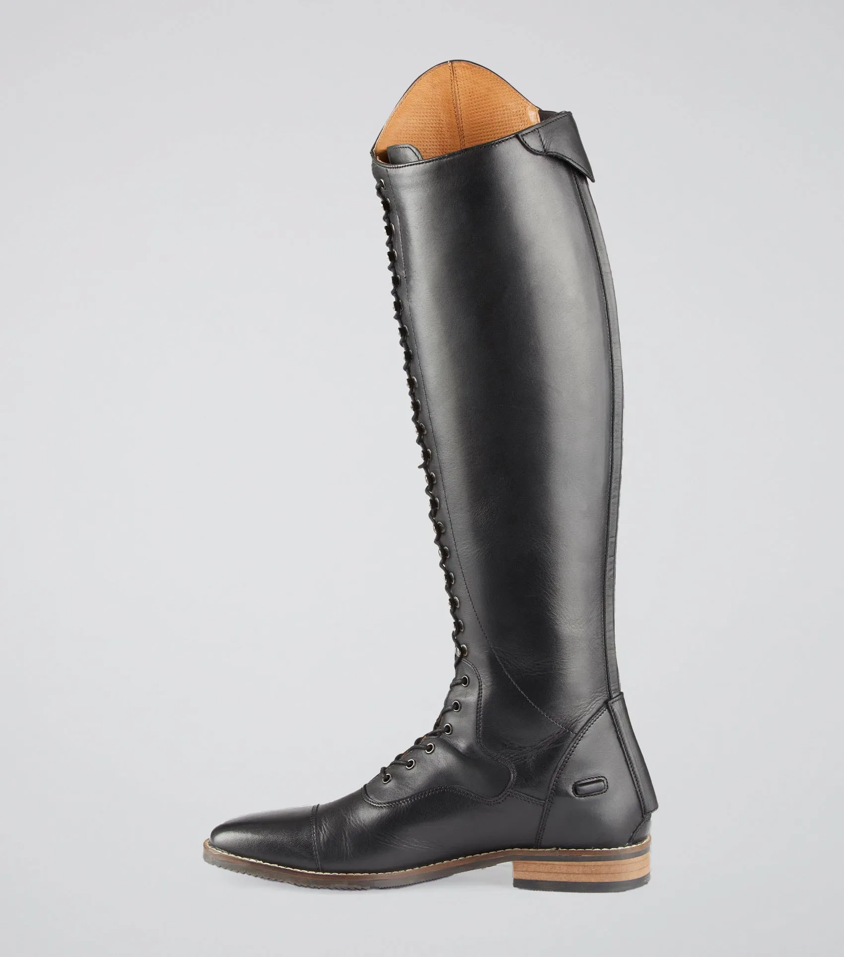 Maurizia Ladies Lace Front Tall Leather Riding Boots Black (Wide Calf)