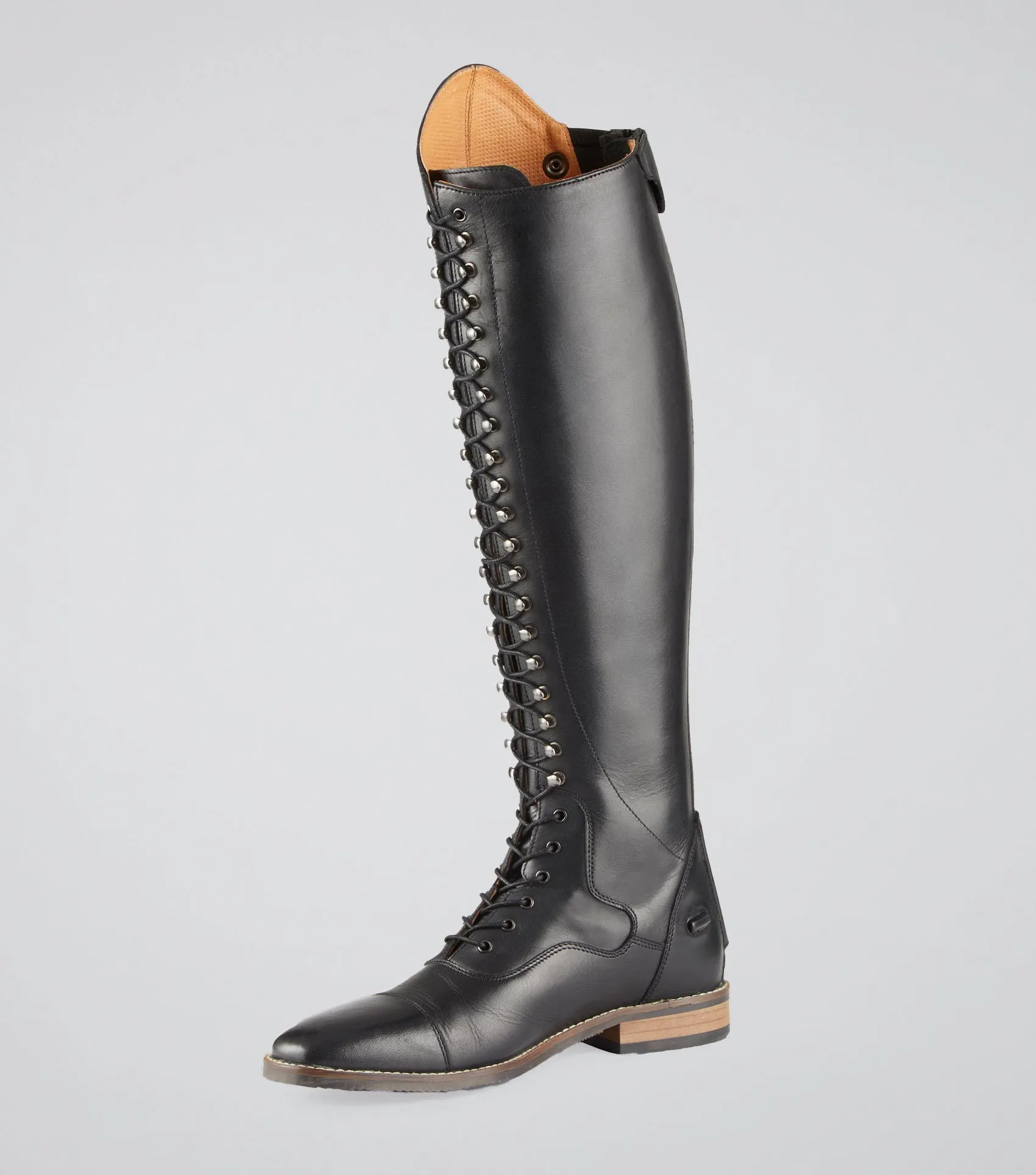 Maurizia Ladies Lace Front Tall Leather Riding Boots Black (Wide Calf)