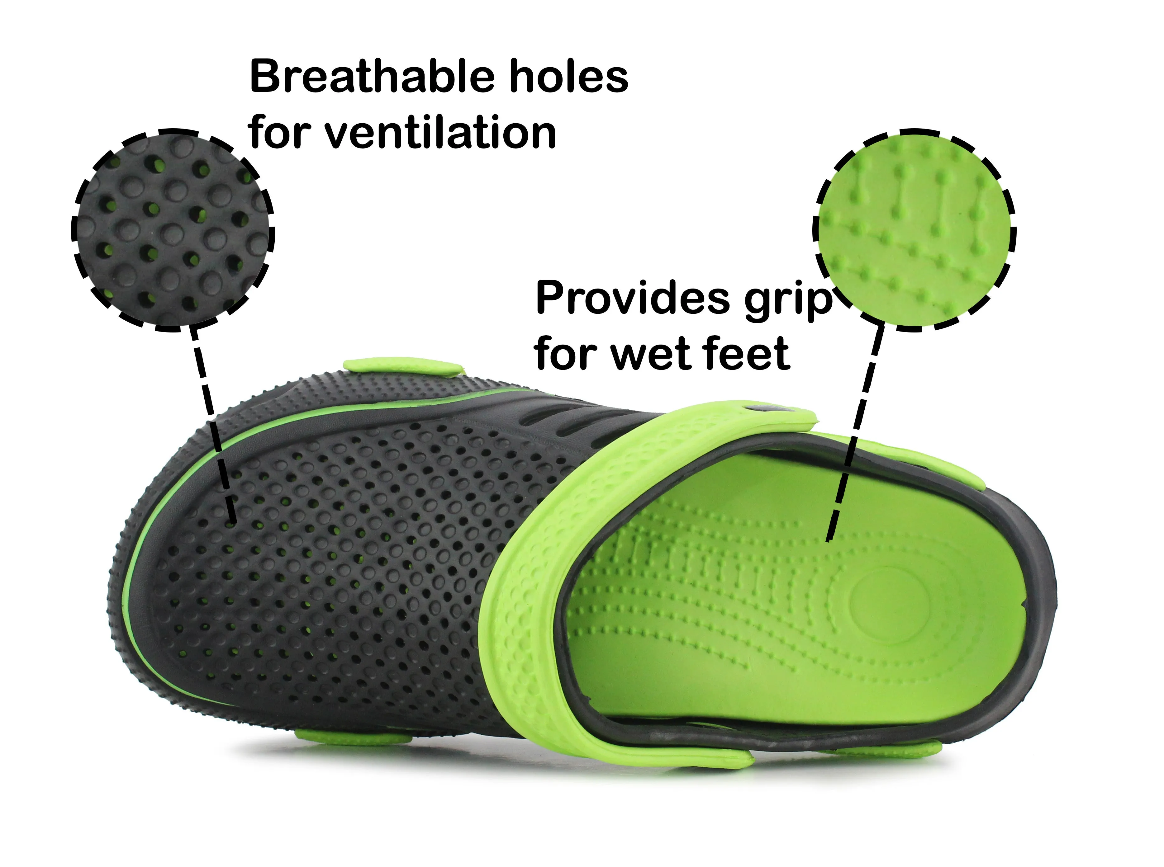Mens Lightweight EVA Beach Clogs Summer Breathable Kitchen Garden Hospital Nurse Pool Water Shoe Mules Sandals Black/Green