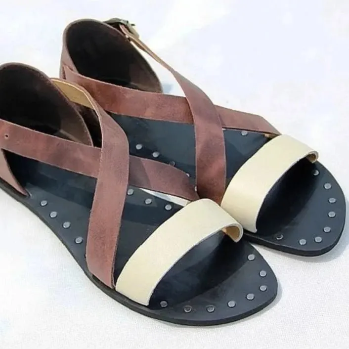 Men's Real Leather Black Rivet Gladiator Sandals for Summer