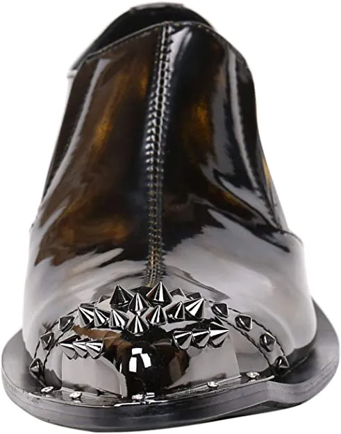 Men's Shiny Western Loafers Metal Tip