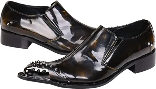 Men's Shiny Western Loafers Metal Tip