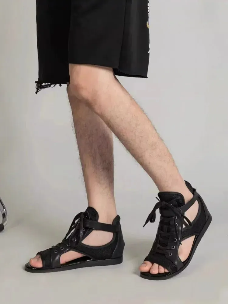 Men's Summer High-Top Gladiator Sandals in Real Leather