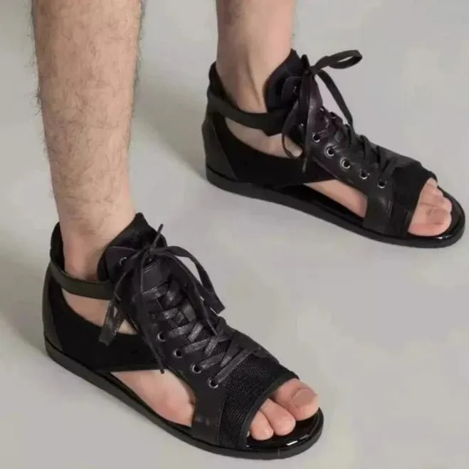 Men's Summer High-Top Gladiator Sandals in Real Leather