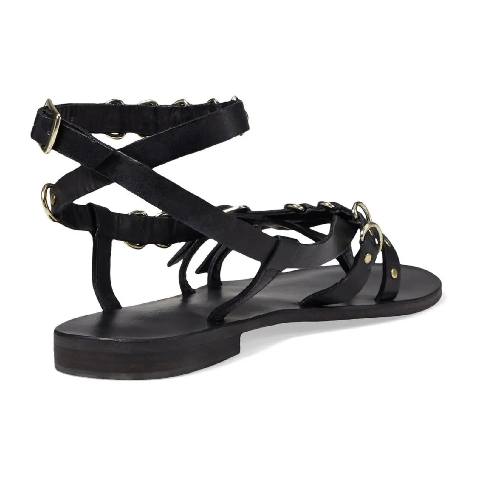 Midas Touch Black Leather Strappy Sandals