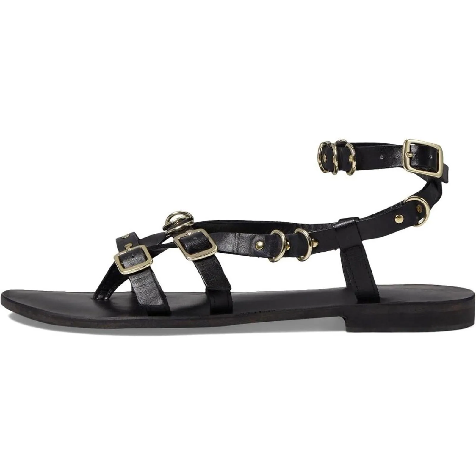 Midas Touch Black Leather Strappy Sandals