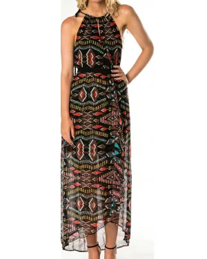 Mystical Tribal Print Hi-Low Hem Maxi Dress