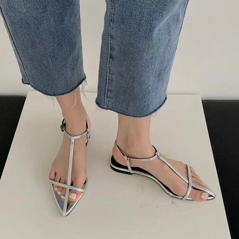 Narrow Band Sandals Flat Heel Back Strap Summer Gladiator Shoes