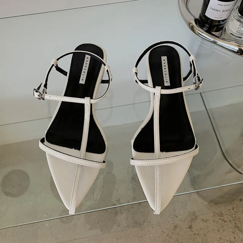 Narrow Band Sandals Flat Heel Back Strap Summer Gladiator Shoes