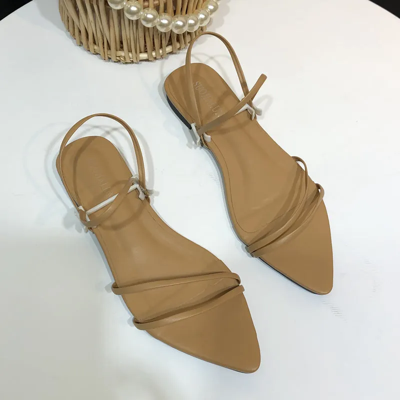 Narrow Band Sandals Flat Heel Back Strap Summer Gladiator Shoes