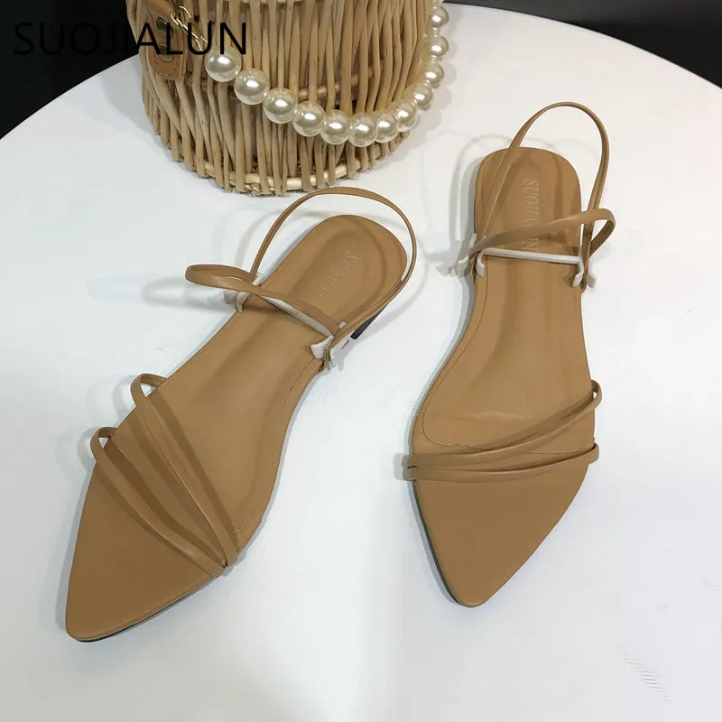 Narrow Band Sandals Flat Heel Back Strap Summer Gladiator Shoes