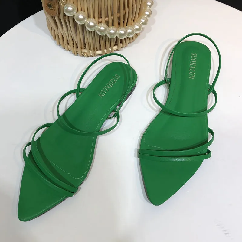 Narrow Band Sandals Flat Heel Back Strap Summer Gladiator Shoes