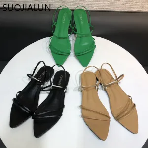 Narrow Band Sandals Flat Heel Back Strap Summer Gladiator Shoes