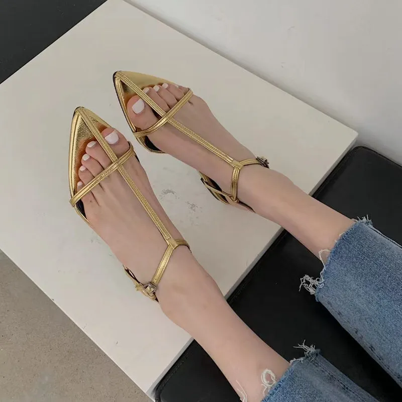 Narrow Band Sandals Flat Heel Back Strap Summer Gladiator Shoes
