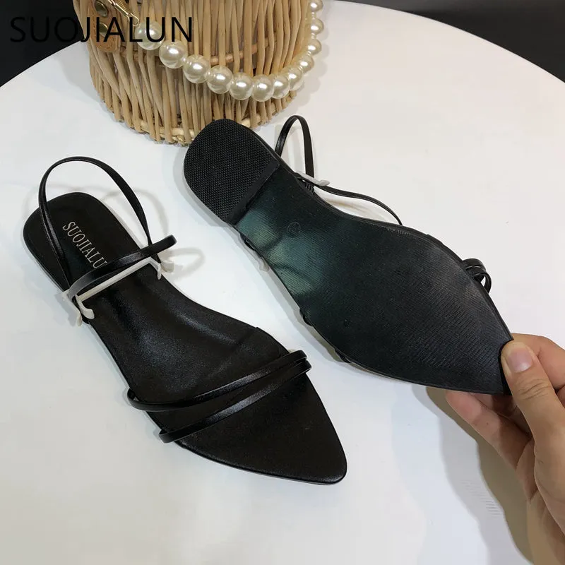 Narrow Band Sandals Flat Heel Back Strap Summer Gladiator Shoes