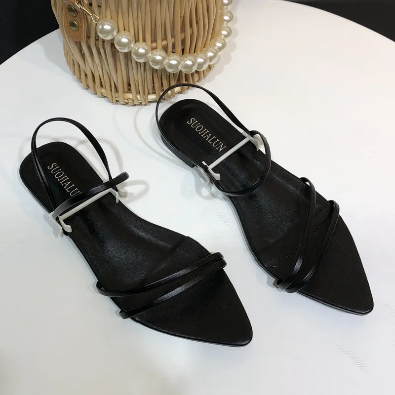 Narrow Band Sandals Flat Heel Back Strap Summer Gladiator Shoes