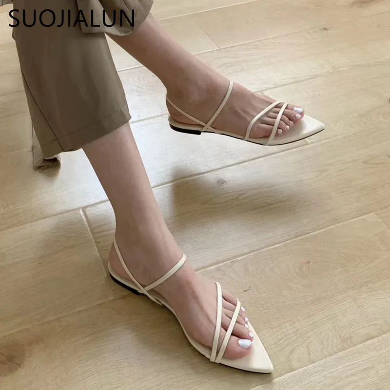 Narrow Band Sandals Flat Heel Back Strap Summer Gladiator Shoes