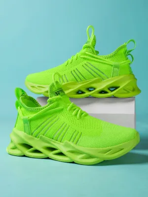 Neon Green Lace Up Chunky Sneakers - Green - FD ⚡