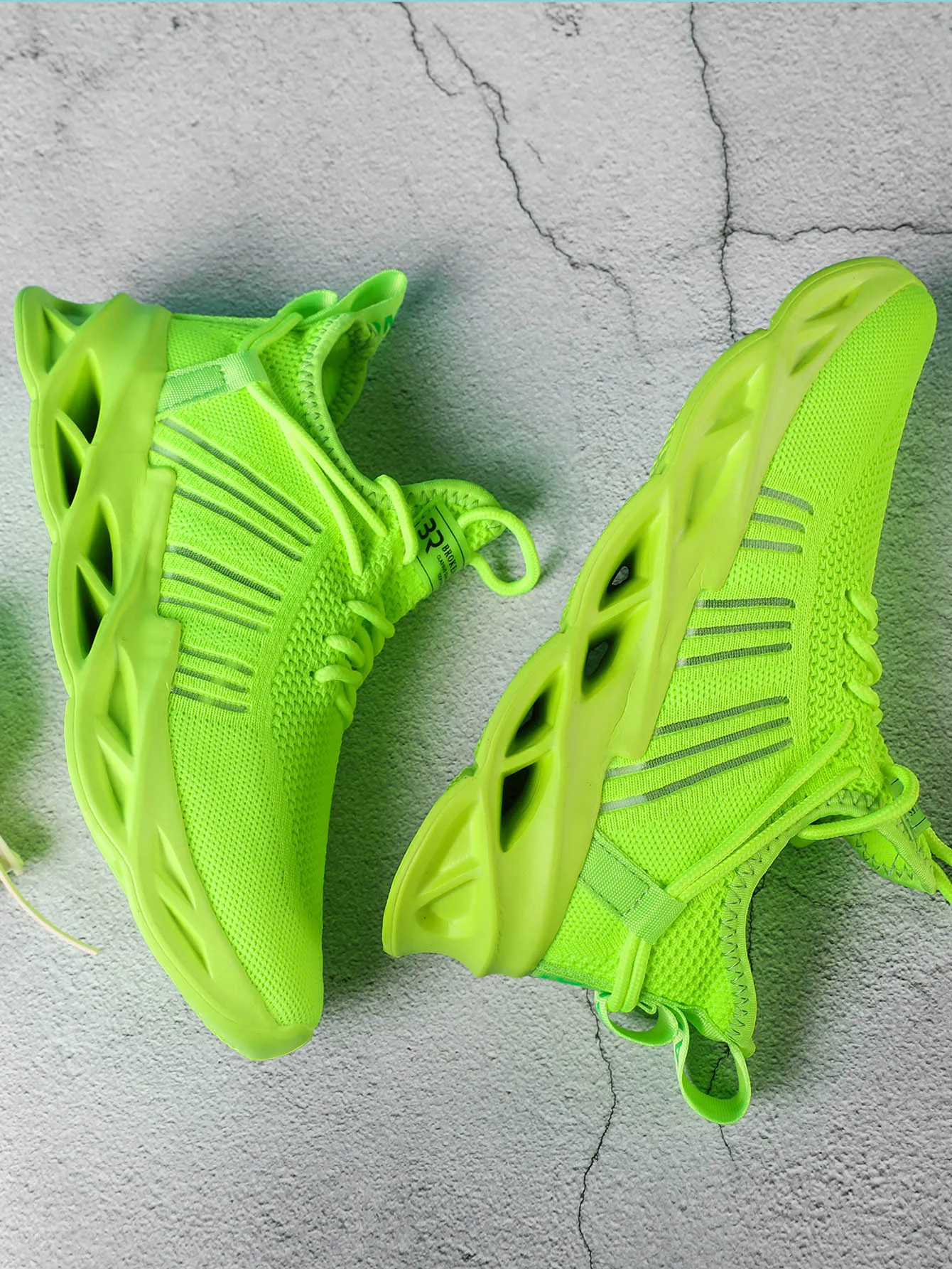 Neon Green Lace Up Chunky Sneakers - Green - FD ⚡