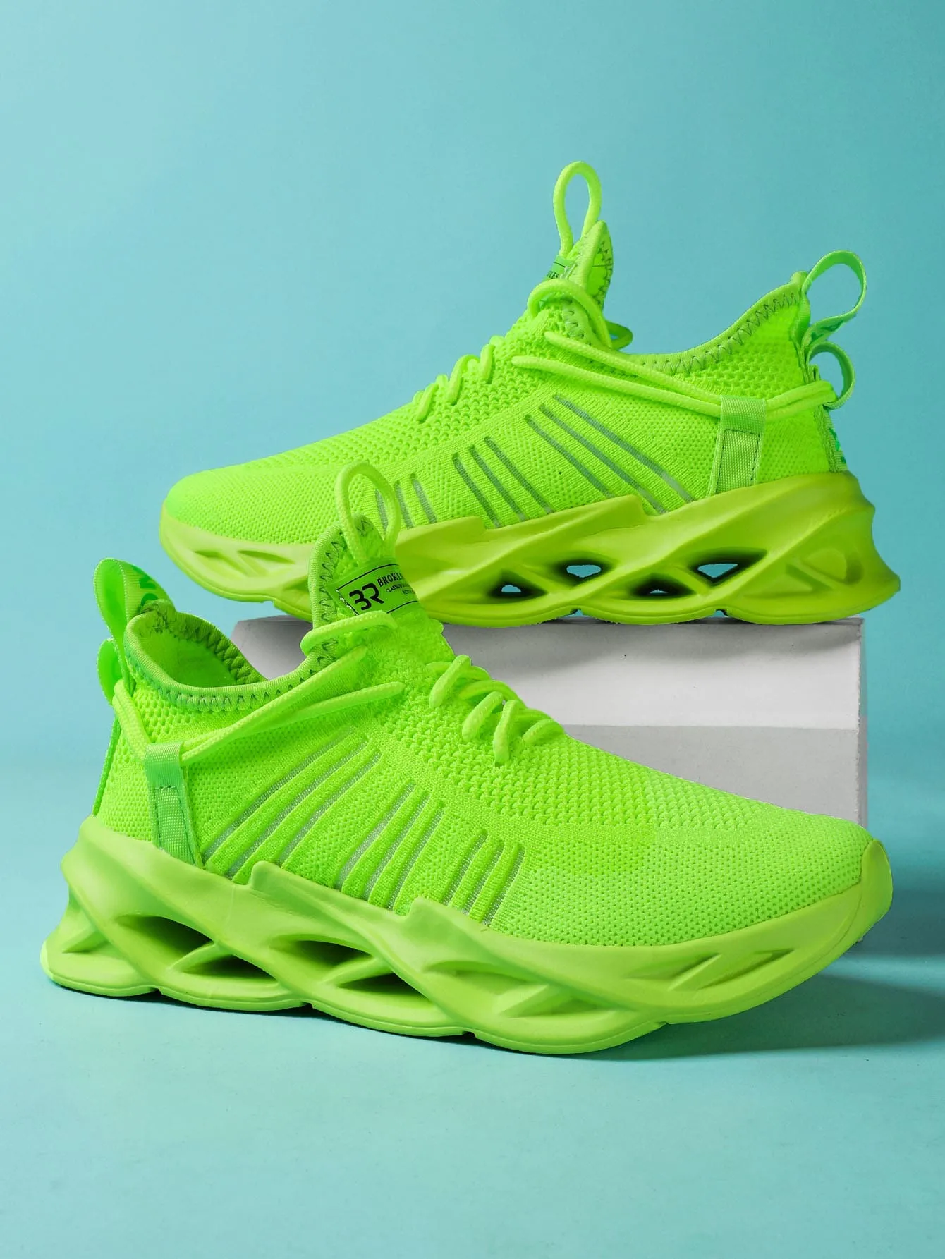 Neon Green Lace Up Chunky Sneakers - Green - FD ⚡