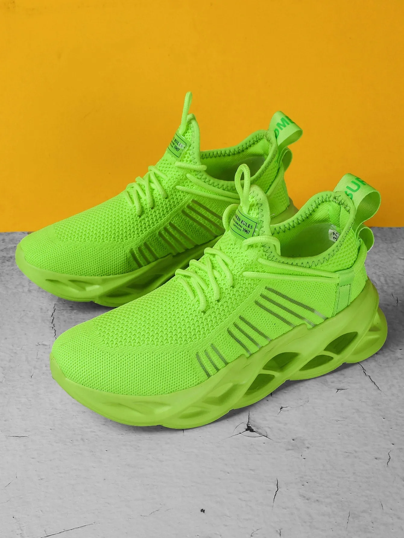 Neon Green Lace Up Chunky Sneakers - Green - FD ⚡