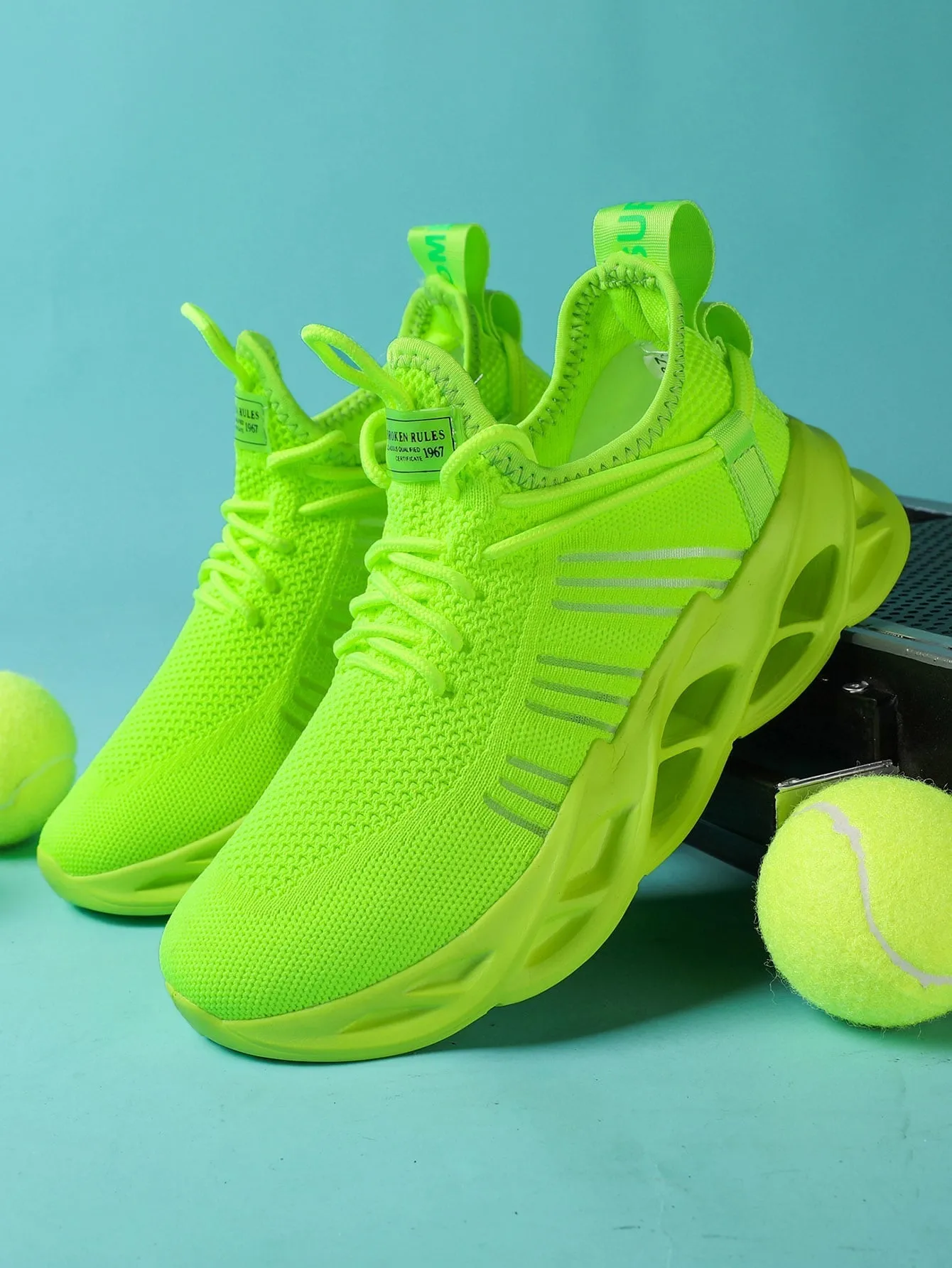Neon Green Lace Up Chunky Sneakers - Green - FD ⚡
