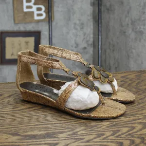 New York Transit Vintage Rhinestone Shiny Gladiator Sandals Camel Brown 6.5M