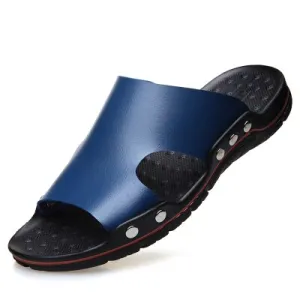 OEING Sandals men Genuine Leather Slippers Summer Brand Soft Comfortable Beach Slippers