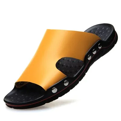 OEING Sandals men Genuine Leather Slippers Summer Brand Soft Comfortable Beach Slippers