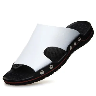 OEING Sandals men Genuine Leather Slippers Summer Brand Soft Comfortable Beach Slippers