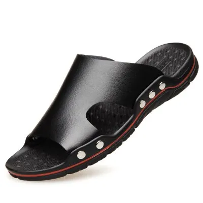 OEING Sandals men Genuine Leather Slippers Summer Brand Soft Comfortable Beach Slippers
