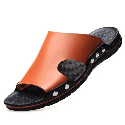 OEING Sandals men Genuine Leather Slippers Summer Brand Soft Comfortable Beach Slippers