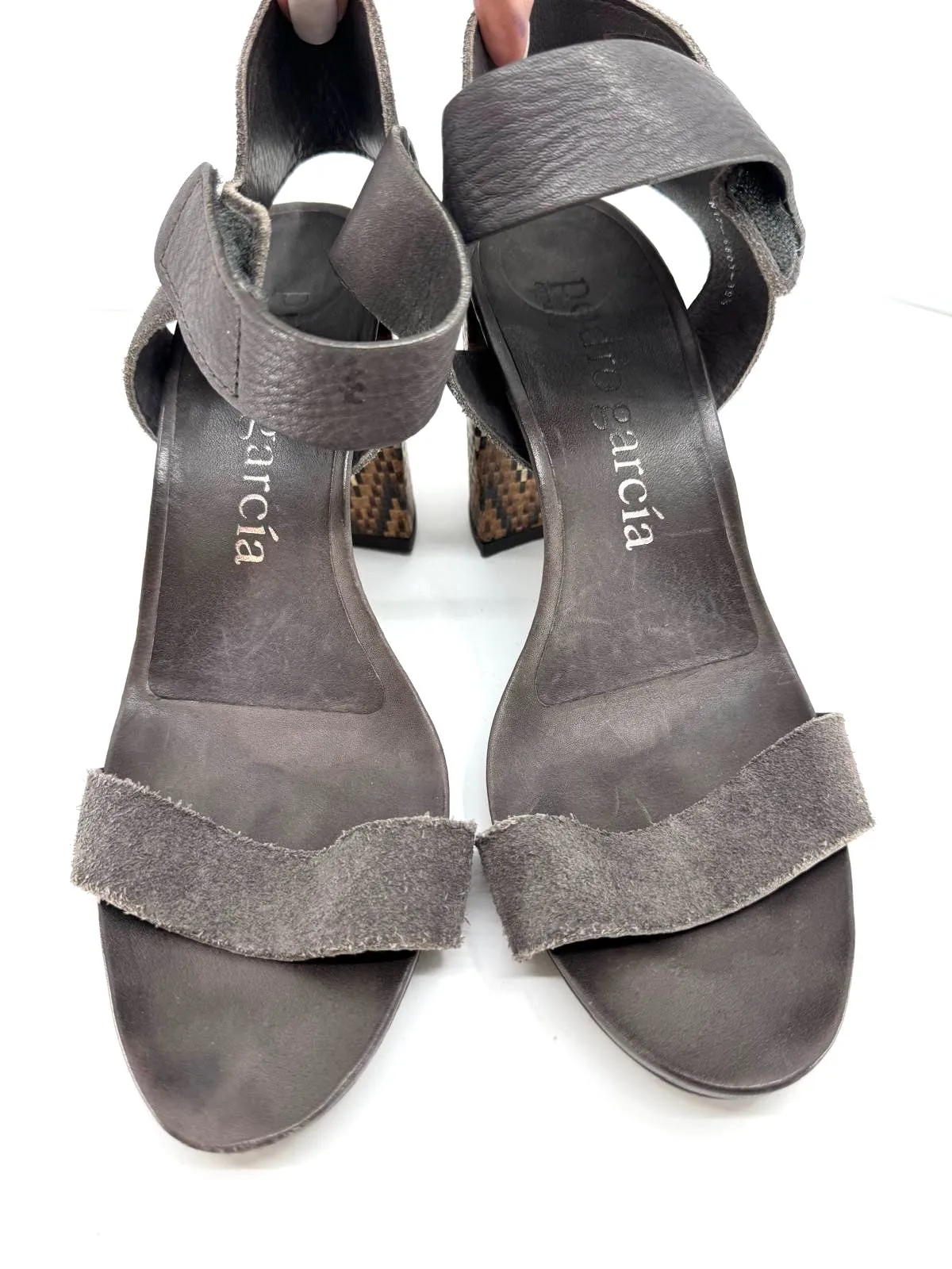 PEDRO GARCIA ANKLE WRAP BLOCK HEEL LEATHER  SANDALS