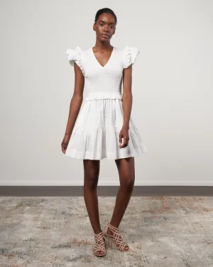 phoebe cotton flutter sleeve smocked dress - white