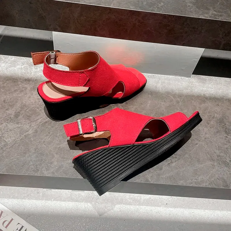 Plus Size 43 Shoes Women Summer Fashion Fish Flat Wedge Women's Sandals Buckle Closed Toe Roman Women's Sandles Sandalias Mujer