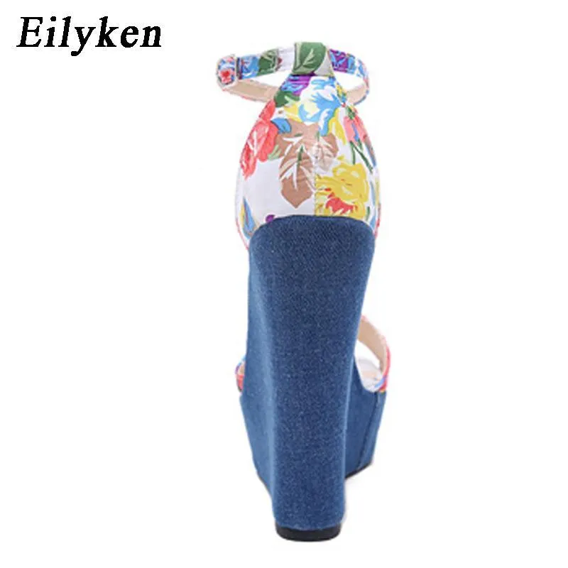 Print Denim Sandals