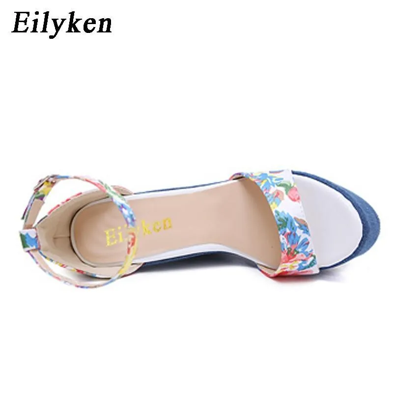 Print Denim Sandals