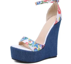 Print Denim Sandals