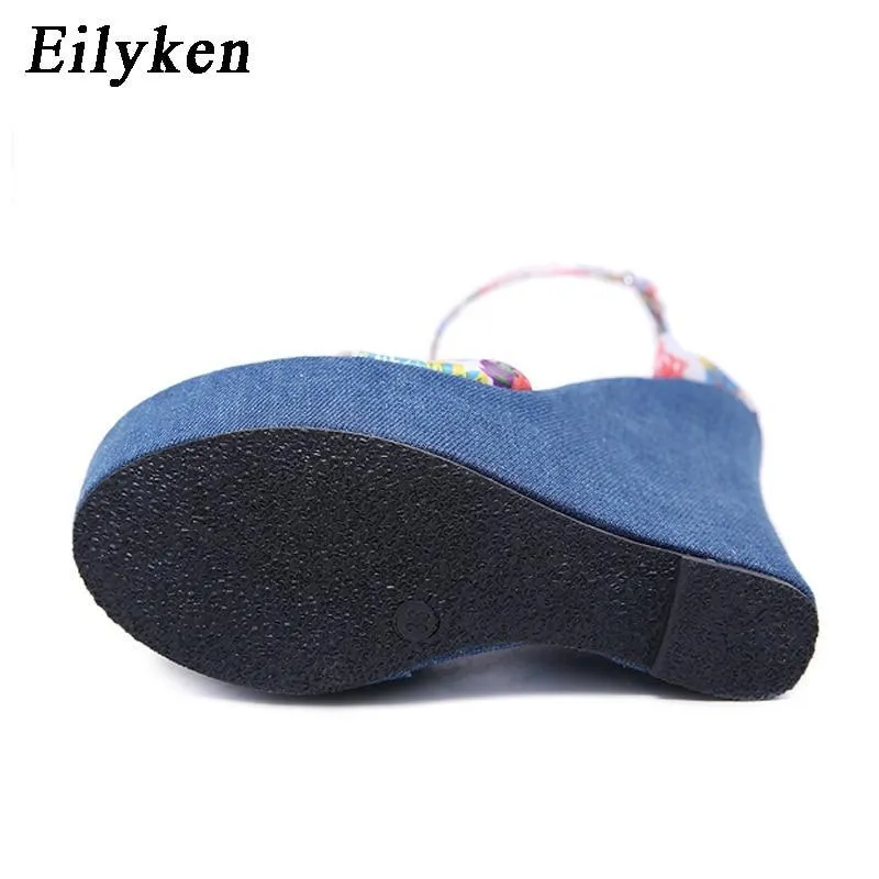 Print Denim Sandals