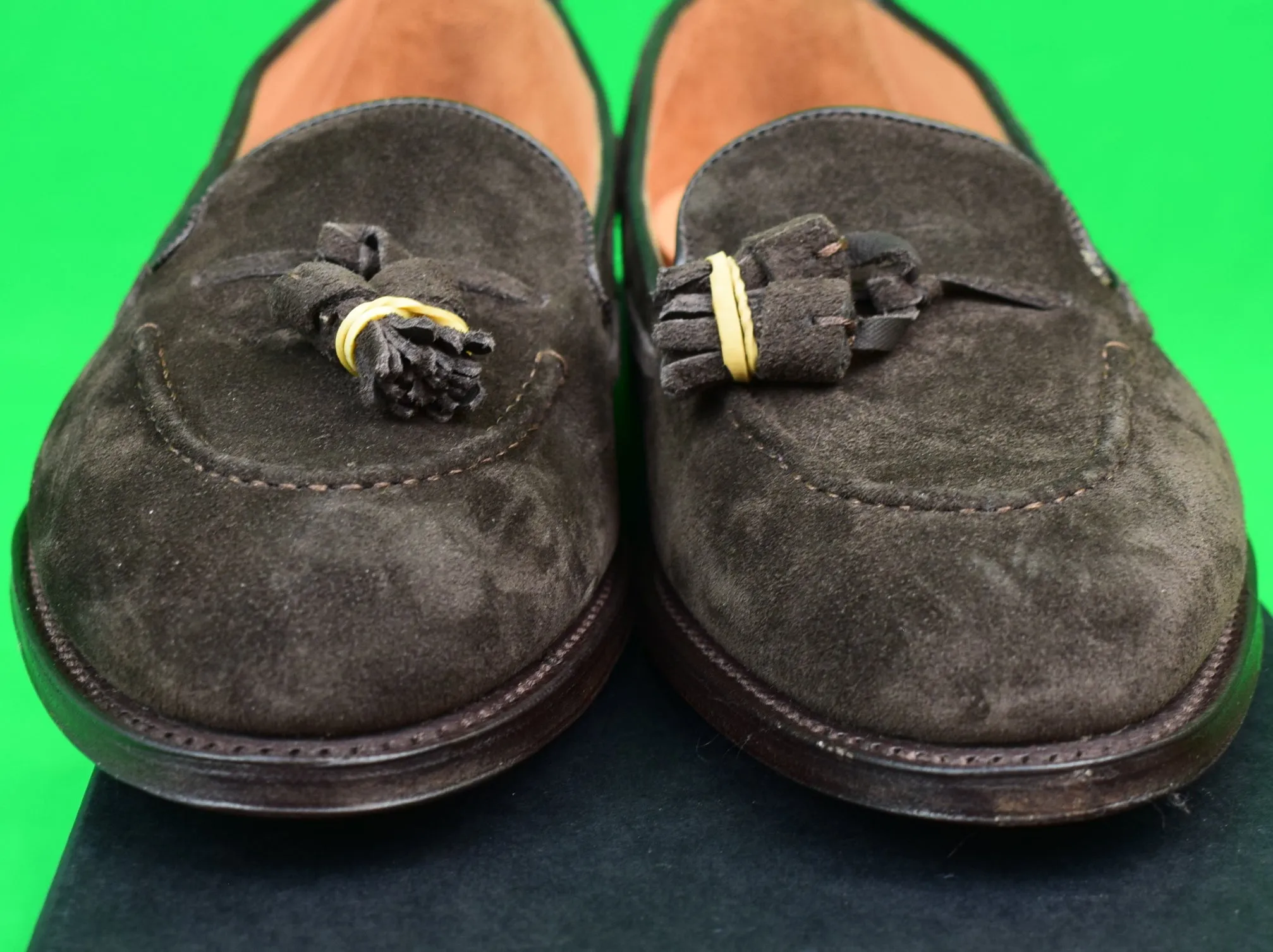 "The Armoury England Hudson Jiro Last Chocolate Suede Tassel Loafers" 6.5 UK (New In Box)