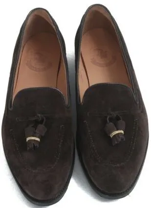 "The Armoury England Hudson Jiro Last Chocolate Suede Tassel Loafers" Sz 10 UK (NIB)