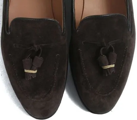 "The Armoury England Hudson Jiro Last Chocolate Suede Tassel Loafers" Sz 10 UK (NIB)