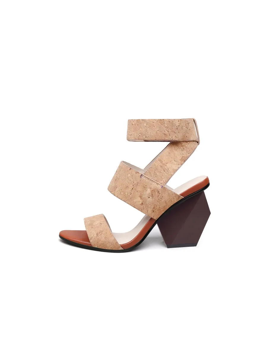 Reema Block Heel Sawdust Leather Gladiator