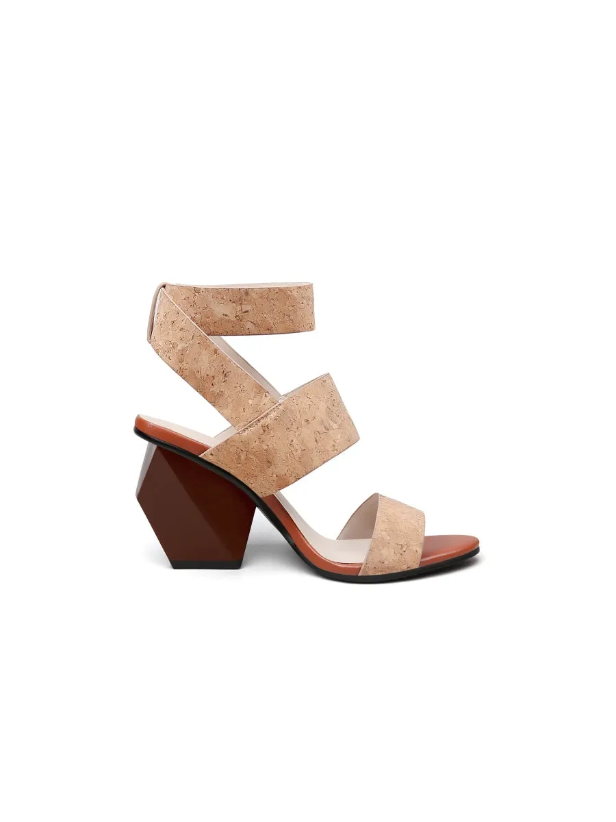 Reema Block Heel Sawdust Leather Gladiator