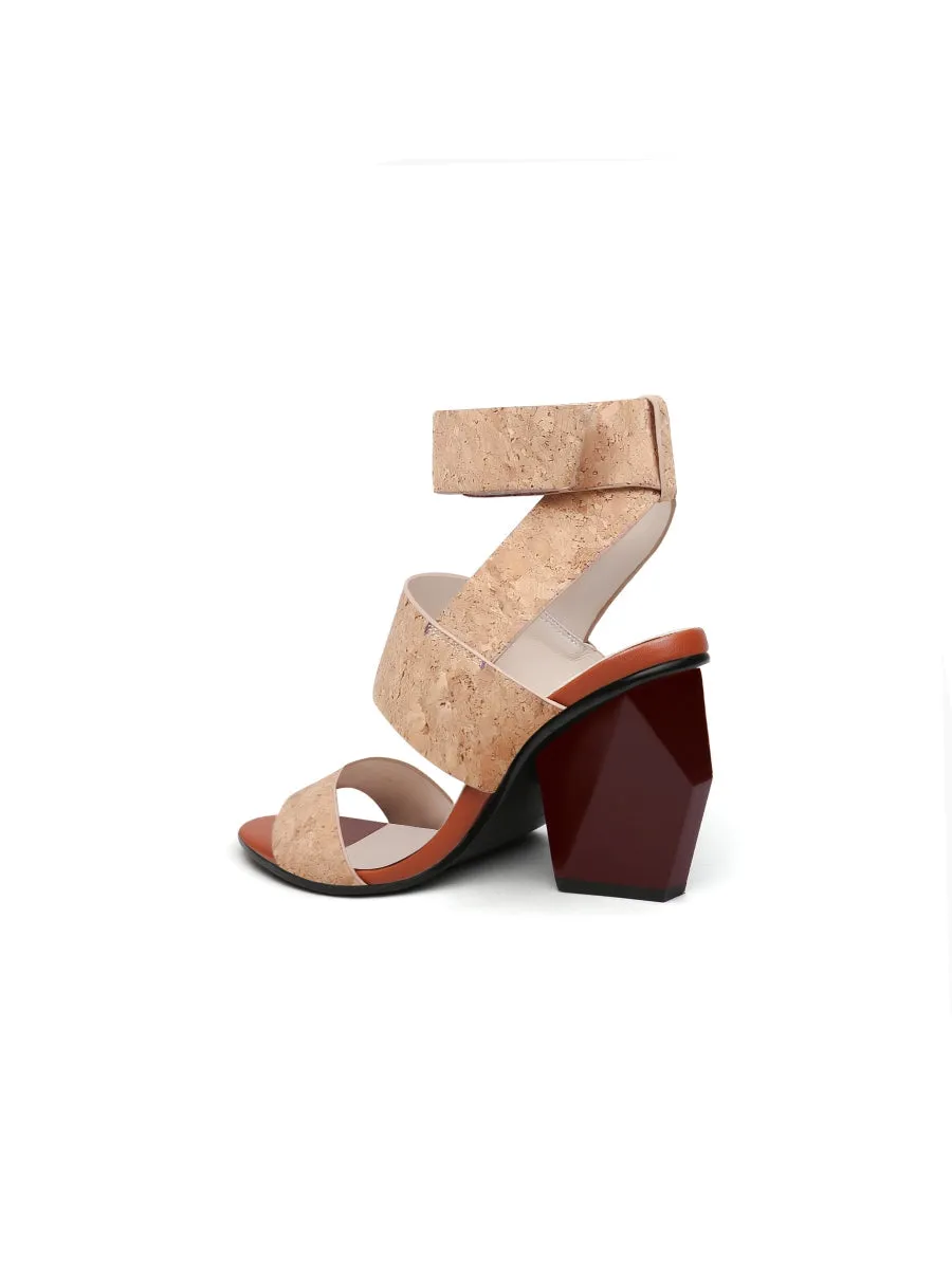 Reema Block Heel Sawdust Leather Gladiator