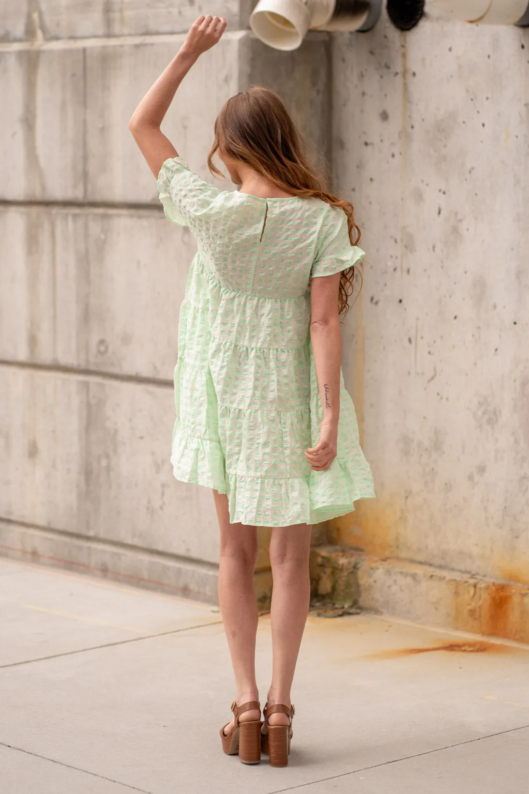 Ruffled Hem Short Sleeve Tiered Dress